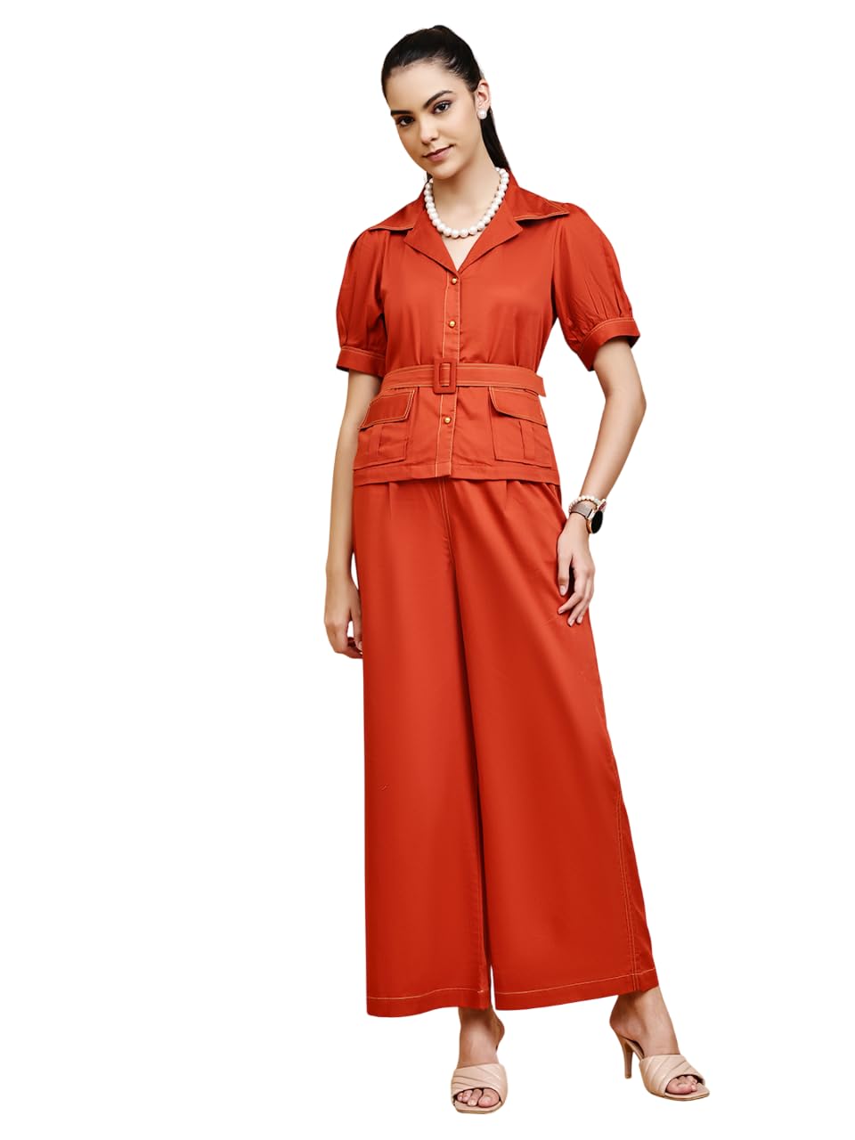 Stylish Womens Cotton Solid Half Sleeves Lapel Collar Regular Fit Co-ord Set | Lightweight & Breathable Fabric | Top with trouser Set-image-17