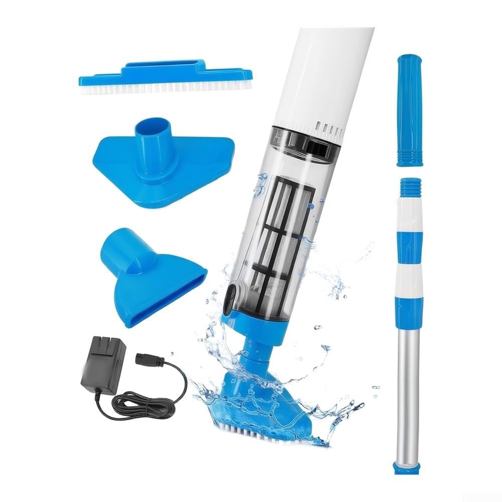 Aspirateur de piscine sans fil rechargeable à main pour piscines hors sol et creusées avec aspiration efficace pour les feuilles, la saleté et le sable sur vinyle pour surfaces carrelées en fibre de