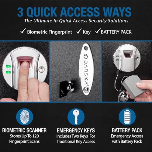 Image of Barska Biometric Rifle Gun Safe - Quick Access Fingerprint Long Gun Safe for Home, DOJ Approved, Silent Mode, Removable Shelf, Backup Keys & Battery