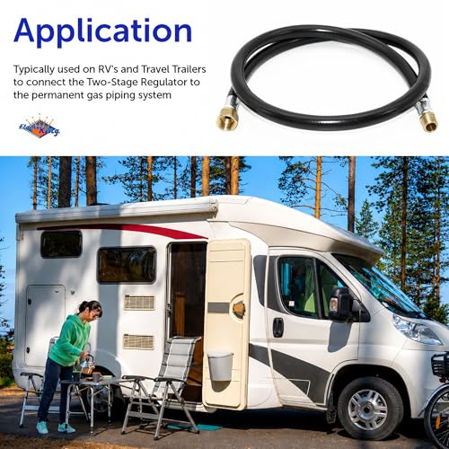 Image of Flame King 48-inch Propane Thermo Plastic Hose Assembly, 3 /8-inch ID, 3 /8-inch MPT X 1 /2-inch Female Flare, for RVs and Travel Trailers