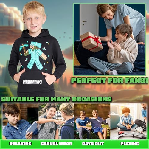 Image of Minecraft Boys Pants Set - Cozy Hoodie and Joggers for Kids - Fun Gifts for Boys