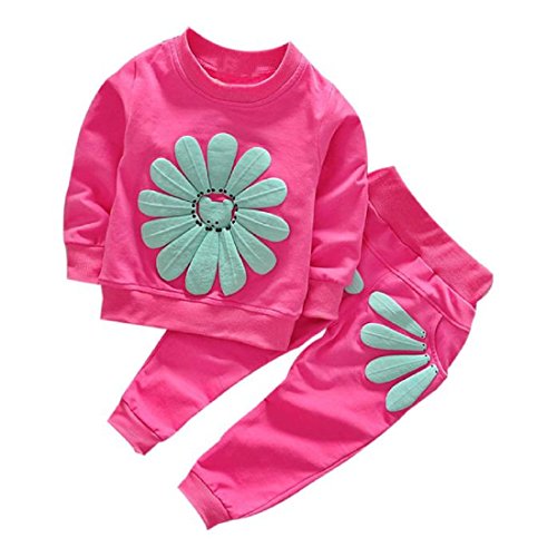 Sannysis Herbst-Säuglingsmädchen -Sonnenblume -Hemd + Hosen Kleidung (4Jahr, Hot Pink)