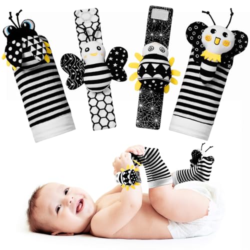 Image of Baby Toys 0-6 Months - High Contrast Baby Toys for Newborn Toys 0-3 Months Brain Development Infant Toys Baby Rattles 6-12 Months Black and White Baby Rattle Socks & Wrist Toys Gifts for Boys Girls