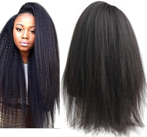Italian Yaki 13x4 Lace Front Human Hair Wigs For Black Women 150 Density Kinky Straight Yaki Lace Front Wigs Peruvian Yaki Wig Pre Plucked with Baby Hair Queen Plus Hair (22inch)