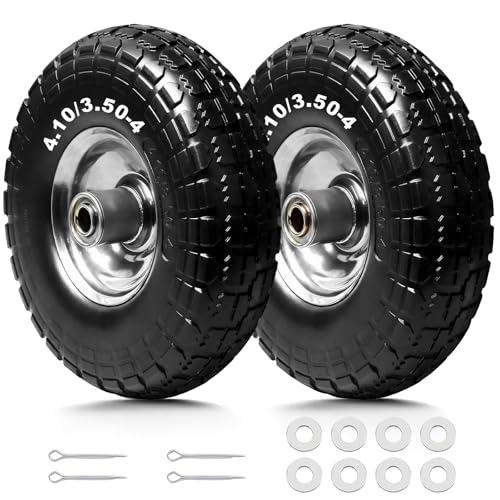 Storystore 2-Pack 4.10/3.50-4 Tire and Wheel - 10 Inch Solid Rubber Tire Wheels with 5/8 Bearings 2.2 Offset Hub for Hand Truck Trolley Dolly Garden Cart and Wheelbarrow
