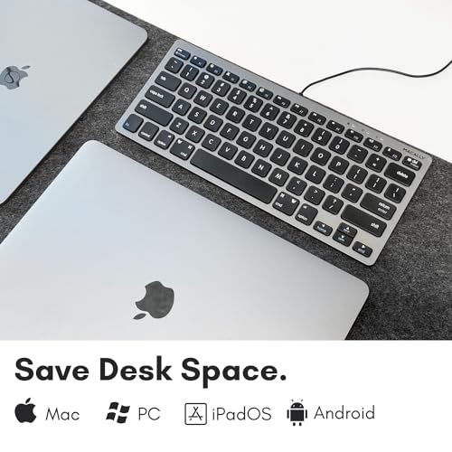 Macally Small USB C Keyboard - Plug & Play Compatible Wired Apple Keyboard for Mac mini, MacBook Pro/Air, iMac, iPad, Windows, Chromebook with USBC Port - Compact & Mini USB Type C - Space Gray