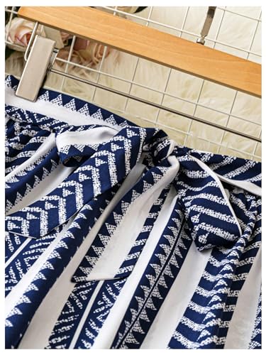 SHENHE Women's Striped Wide Leg Geo Print Boho Pants Belted Loose Flowy Palazzo Pants4