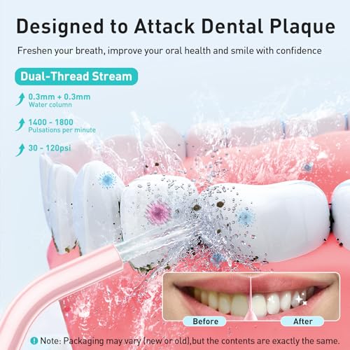 COSLUS Water Dental Flosser Teeth Pick C20(F5020E): Portable Cordless Oral Irrigator 300ML Rechargeable Travel Irrigation Cleaner IPX7 Waterproof Electric Flossing Machine for Teeth Cleaning, Pink - Image 3