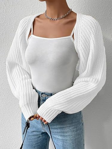 Women's Bolero Shrug Sweater Rib Knitted Long Sleeve Open Front Cropped Cardigan Y2K Tops3