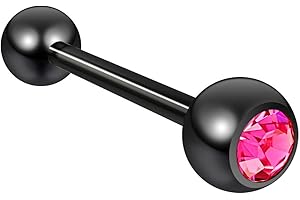 14g 16mm Black Tongue Ring: Sparkling Stud Rings for Distinct Piercing Fashion