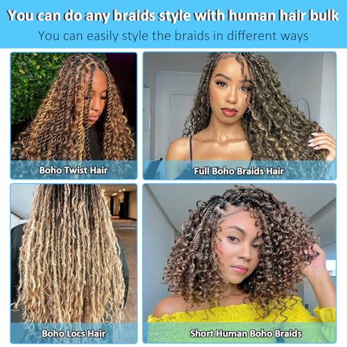4/27 Human Braiding Hair For Boho Braids 16 Inch Deep Wave Bulk Human Hair Highlight Brown Human Hair For Braiding 100g Curly Human Hair Water Wave Human Hair For Braids - Image 6