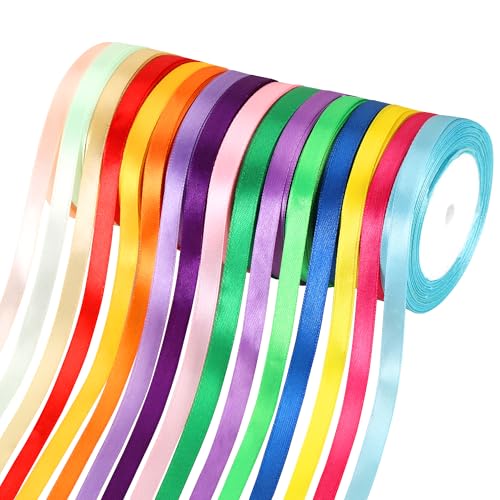 Zocipro 16 Farben Maibaum Bänder 10mm Breit 22m Länge Schleifenband Seidenbänder Bunte Bänder zum Basteln Satin Band mit 10m Hanfseil Satinband Geschenkband Bunt DIY Geschenkschleifen Hochzeits