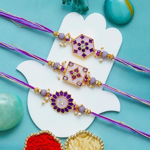 Image of eCraftIndia Designer Rakhi Set of 3 for Brother with Best Bro Ever Fridge Magnet & Angel Prince Showpieces | Premium Beaded Fancy Rakhi Combo | Raksha Bandhan Gift Set for Bhai