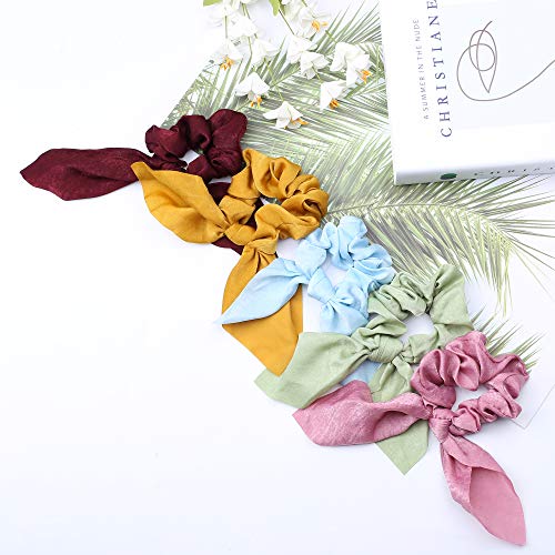 Milacolato 15 Pcs Hair Scarves Hair Ties Scrunchies Chiffon Floral Scrunchie Hair Bow Ties Ponytail Holder Scrunchy 2 in 1 Vintage Accessories for Women