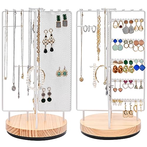 Image of ProCase Rotating Jewelry Organizer Stand Earring Holder Organizer with 28 Necklace Hooks, Jewelry Tree Earring Stand Tower Storage Rack Bracelet Holder, Holds More than 100 Pairs Earrings -White