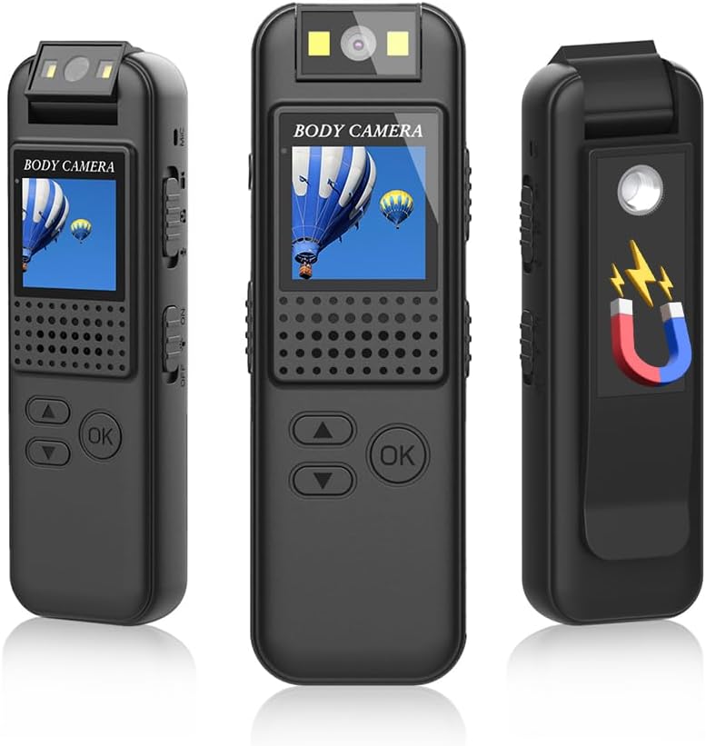 Andoer Body Camera showing the magnetic back clip and its attachment capabilities