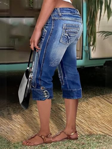 Flamingals Ripped Capri Jeans for Women Stretch Butt Lifting Low Rise Skinny Capris Denim Pants4