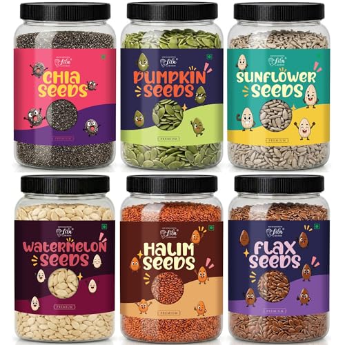 Image of LILA DRY FRUITS Super Seeds Combo Pack Chia Pumpkin Sunflower Flax Watermelon Halim Seed 100 g x 6 for Daily Nutrition Perfect for Gifting