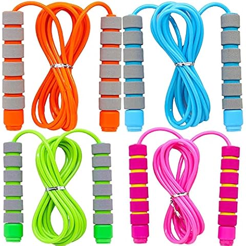 4 Pack Adjustable Soft Skipping Rope with Skin-Friendly Foam Handles for Kids, Children, Students and Adults, Fitness Jump Rope For Outdoor, Party Favor, Exercise Activity (pink+blue+green+orange) Cover