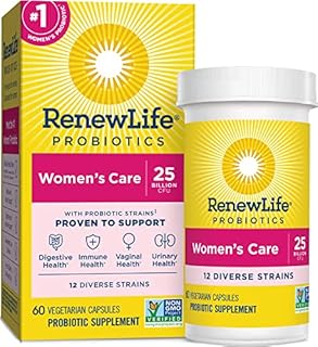 Renew Life Women's Probiotics 25 Billion CFU Guaranteed, 12 Strains, Shelf Stable, Gluten Dairy & Soy Free, 60 Capsules, Feminine Health, Women's Care, (Pack May Vary)