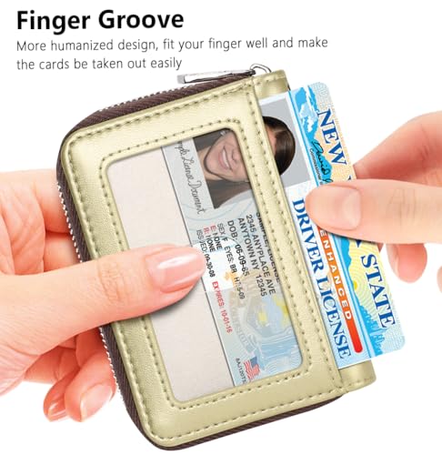 Image of FurArt Zipper Wallet Women, RFID Blocking Credit Card Wallet, Business Card Holder, Compact Size KeyChain Wallet, Light Gold, small, Classic
