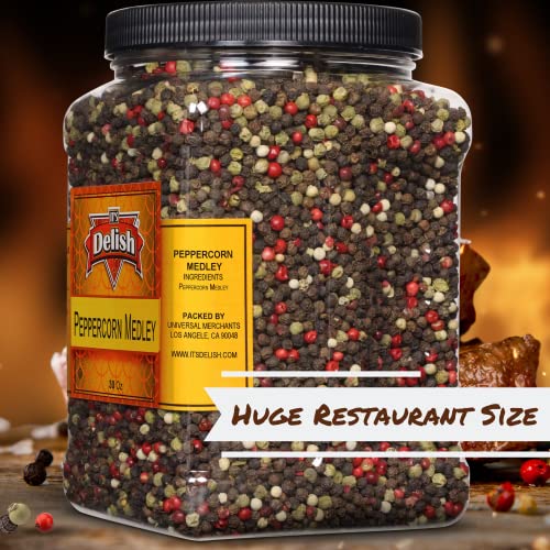 Whole Peppercorn Medley By It's Delish, 30 Oz Jumbo Reusable Container | Whole Black, Green, White & Pink Peppercorn Blend - Great Dried Multicolored Pepper Mix For Refill – All Natural #TOP4