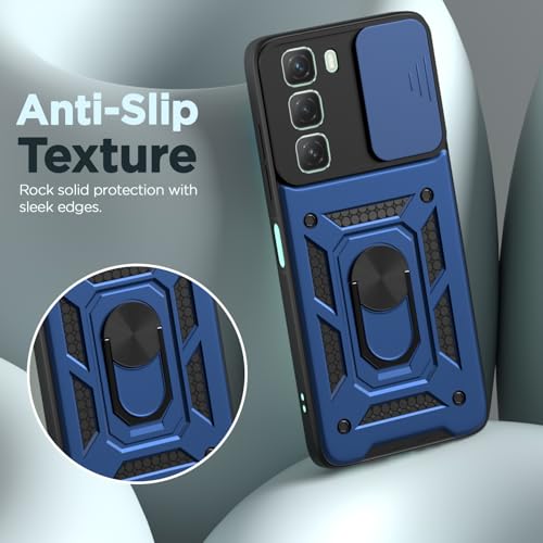 Image of Pikkme Back Cover for Infinix Hot 50 5G | 360 Protection Case | Sliding Camera Shield Cover & Ring Holder Stand D10 Tough Armor Bumper Case (Blue)