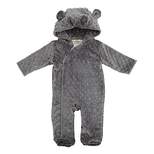 My Blankee Hooded Footie Romper Minky Dot with Ears, Charcoal, 12-18 Months