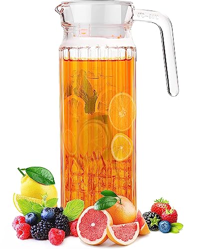 Image of Martvia Premium Juice and Water Glass Pitcher jug with Lid 1.8 Liter Romantic Style jugs with Handle Pitcher for Serve Water, Milk Juice, Lassi, Cocktail, Ideal for Gift Beverage Carafes (NP - 07)