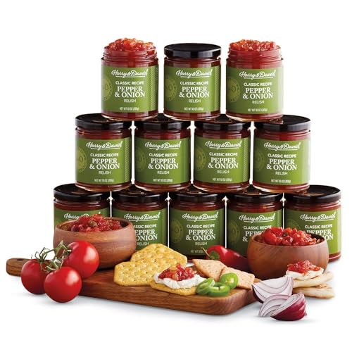 Harry &amp; David Classic Recipe Pepper &amp; Onion Relish, Plant Based Condiment, Hamburger &amp; Hot Dog Relish, Sandwich Spread Topping, Charcuterie Board Foods, 10Oz, 12Pk