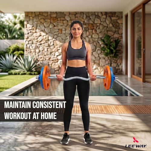 Image of Leeway 50kg Combo | Home Gym Set for Men | Barbell Rod with Plates and Dumbbell Set | Rubber Weight Plate, 3 Ft Curl + 5 Ft Rod (28mm) | Weightlifting Gym Equipments for Home Workout Kit Zym, 50kg Set (2.5X2+5X2+7.5X2+10X2))