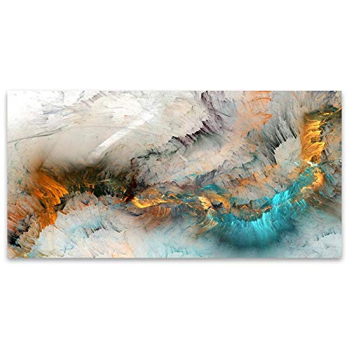 Toile peinture murale abstraite bleu et jaune 30x60 cm pour salon