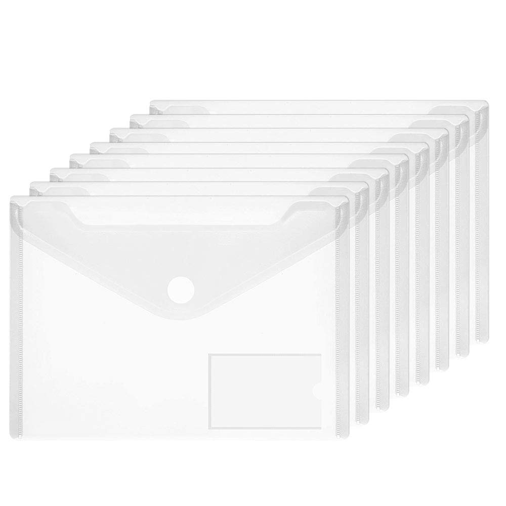 SNAGAROG A5 Plastic Folders 36PCS Clear Plastic Wallets Waterproof Tearproof Envelopes Document Folder with Button Closure for School Home Work Office Organization(Transparent)