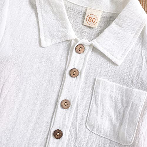 SHIBAOZI Toddler Baby Boys Clothes Set Button-Down Shirt Tops + Cotton Linen Shorts Summer Outfit 2PCS with Pockets3