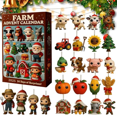 livre Calendrier de l'Avent 2025 - 24 jours de ferme - Ornements d'animaux de la ferme et mini figurines de tracteur - Idées cadeaux pour les amateurs de ferme à collectionner