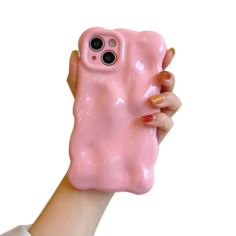 Cute Curly Wave Frame Case for iPhone 14 Pro Max Pink Meteorite Pattern Fashion Trendy Creative Woman Cover