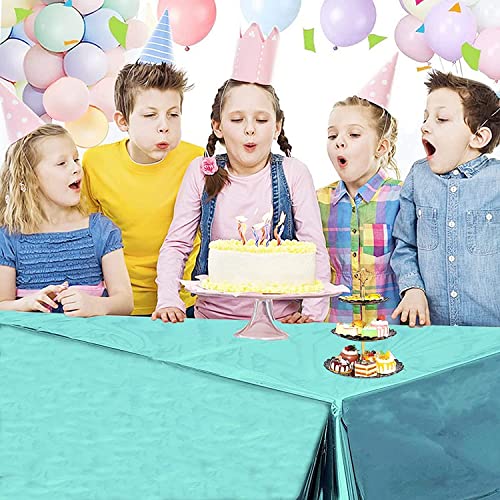 Image of Crackles Turquoise Rectangular Shiny Metallic Tinsel Foil Solid Color Reusable Table Cover 1.37mX1.83m for Indoor Outdoor Party Birthday,Wedding,Thanksgiving,Christmas,Buffet Parties,Camping