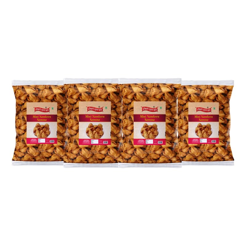 Image of OKHLI MUSAL BRAND Homemade Moong Dal Samosa | Baked Mung Dal Namkeen Snack||Chatpata Moong Dal Masala Samosa | Mini Samosa | Bachcho Ka Favourite Tasty Yummy Snack-850g*4Pack