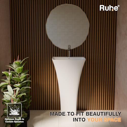 Image of Ruhe Belvoir Pedestal Wash Basin - White | 16x15x32 Inches | Ceramic, Glossy Sink | Floor-Mount | Modern Bathroom Look & Durable Quality