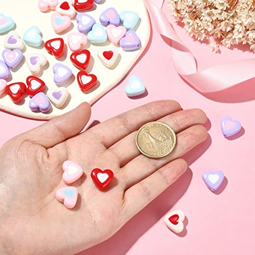 Stiesy 100Pcs Random Color Heart Shape Beads Enamel Heart in Heart Beads Acrylic Candy Color Spacer Beads for DIY Bracelet Necklace Jewelry Making - Image 4