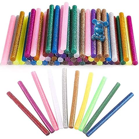 Hot Glue Sticks, MCSQK 100 Pcs 7mm x 100mm Clear Glitter Hot Melt Glue Gun Sticks, Adhesive Glue Sticks for 7mm Hot Glue Gun DIY Art Craft - Multicolor Cover