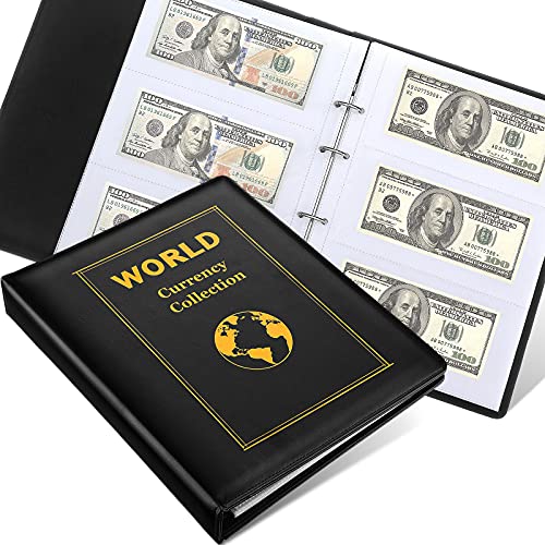Zonon 60 Pockets Leather Dollar Bill Holders for Collectors, World Currency Banknote Album Collection Book Holder Storage Binder for Collectors Collection Supplies