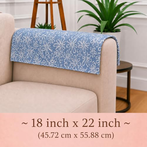 Image of STITCHNEST 'Verdant Phool Stories' Sofa Armrest Cover | Elegant Jacquard Fabric, Washable & Durable for Modern Living (18 x 22 Inches)