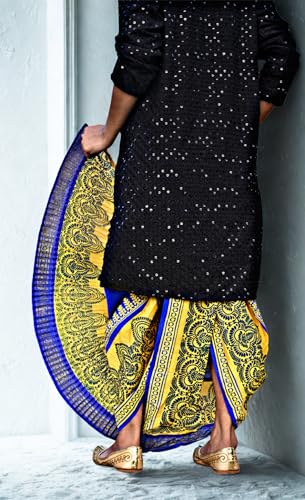 Image of Men's Ready to Wear Pant System Printed MAYUR PUCHHA Dhoti for Marriage, Pooja, Festival etc.(GC010)