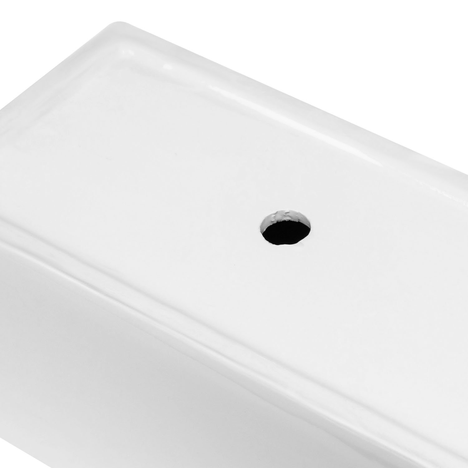 Vaso da fiori in ceramica con sottovaso, altezza 14 cm, rettangolare, bianco, liscio