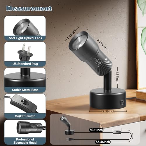 Image of 2Pack Spot Lights Indoor 8 to 60 Zoomable Focus Head Uplighting Indoor with Timer and Remote Stepless Adjustable Color Temperature and Dimmable Accent Up Lights for Plant Artwork Pictures