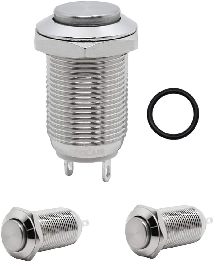 Coolais 2 Pcs Waterproof Push Button Switch Latching Metal Push Button Switch On Off 12mm 3A 250V AC PBSL-02 (High Head)