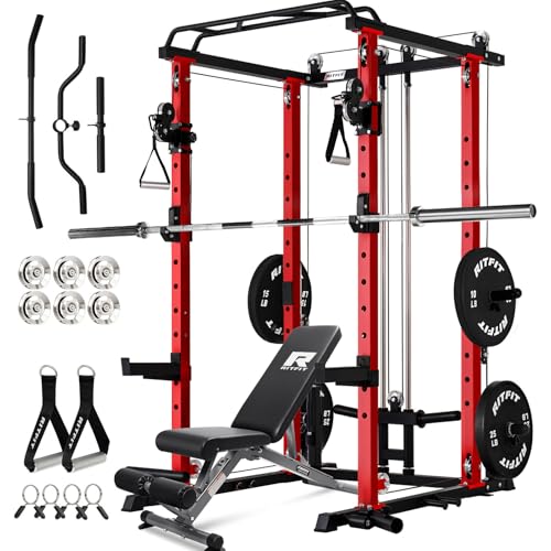 Image of RitFit Multi-Function Garage & Home Gym Package Includes 1200LBS Power Cage PPC03 /P3 with Cable Crossover System, Weight Bench, Olympic Barbell Weight Set, Full Body Workout