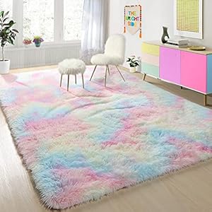 PAGISOFE 4×6 Rainbow Fluffy Soft Plush Area Rugs for Girls Bedroom, Shaggy Rugs for Kids Playroom,Kawaii Princess Fuzzy Rugs for Nursery Baby Toddler,Cute Colorful Room Decor for Teenage