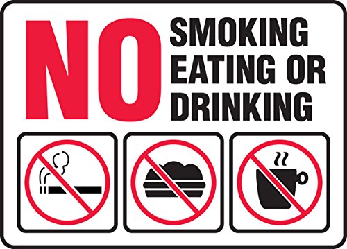 Accuform Signs MSMG537VS Adhesive Vinyl Safety Sign, Legend "NO Smoking Eating OR Drinking" with Graphics, 7" Length x 10" Width x 0.004" Thickness, Red/Black on White #1